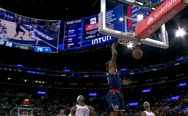 乐鱼vip 注册-伦纳德抢断反击单臂滑翔劈扣拿19分，快船追至落后雷霆20分